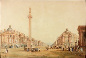 Projekt pomnika Greya oraz proponowany układ i styl architektury ulicy Grey Street (bc, tusz i wc na papierze)